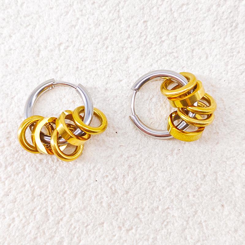 Trendy 18K Gold Stainless Steel Color Block Polished Round Hoop Earrings - Non-Fading, Versatile Jewelry