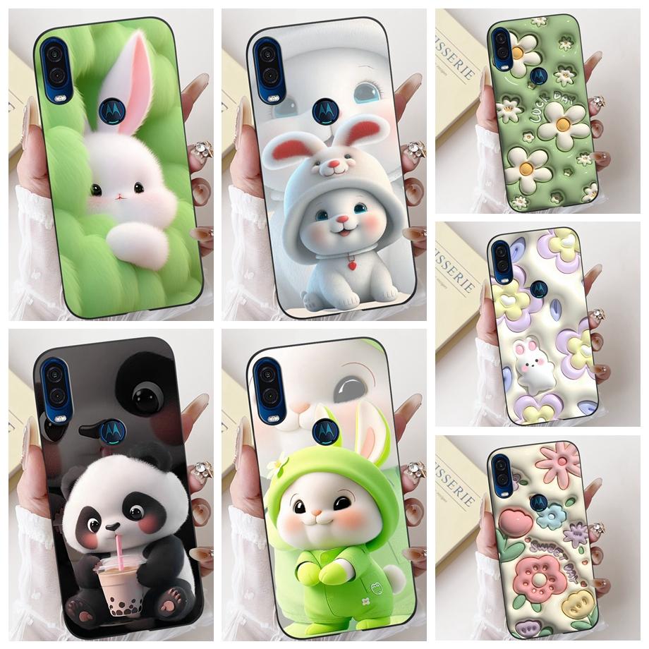 For Motorola One Vision One Macro Phone Case Motorola P50 Back Cover Soft Matte Silicone Slim Fundas Lovely Panda Rabbit Flower