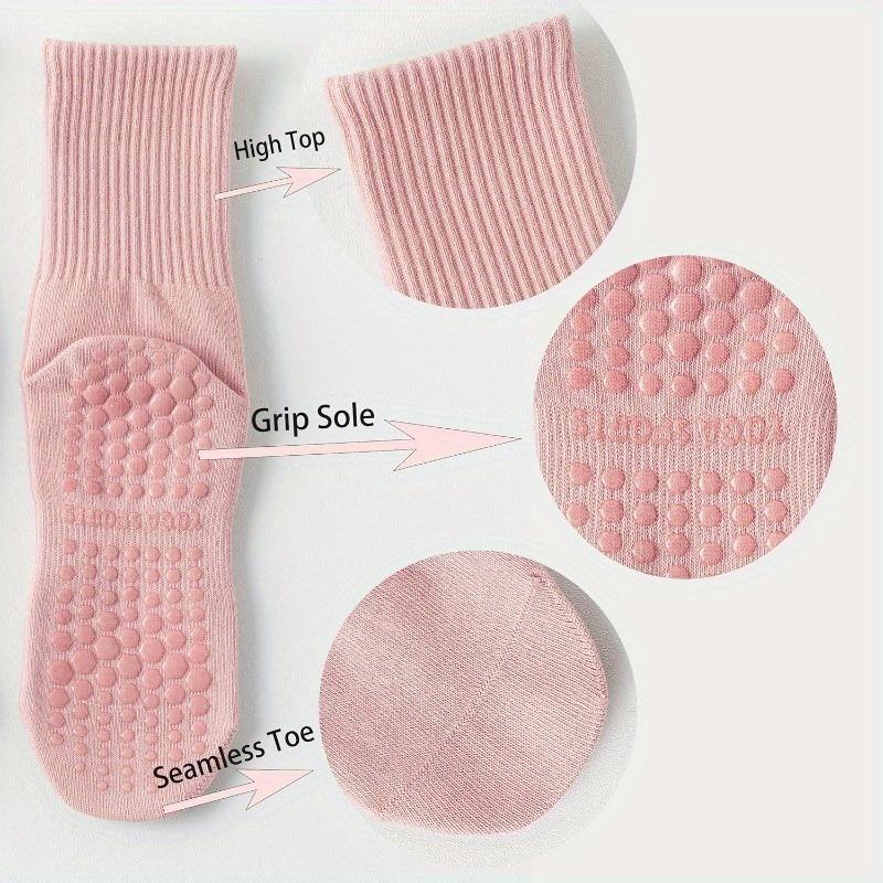 Yoga Pilates Non Slip Socks with Grips for Women (4 Pairs) Non Skid Gripper Crew Socks for Yoga Hospital Pilates