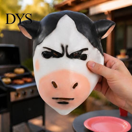 Masquerade Party Accessories Funny Cow Masque for Adults, Latex Head Full Face Masque, Realistic Farm Animal Hood Prop Halloween Costume, Masquerade,