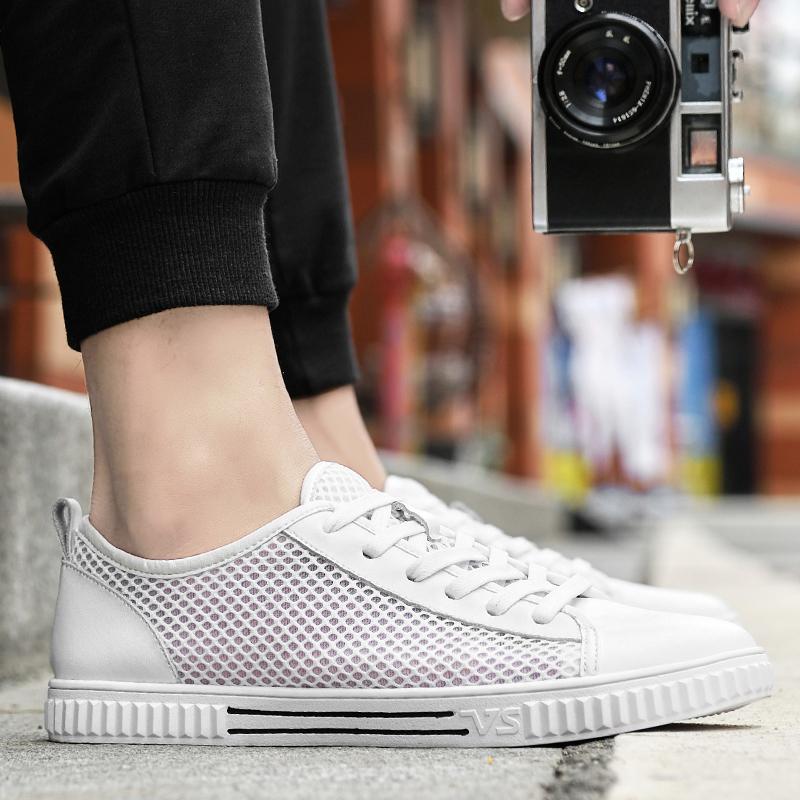 Fashion Spring Casual Men's Shoe Series Features Split Leather and Breathable Cushioned Shoes with Mesh, Sizes 37-46