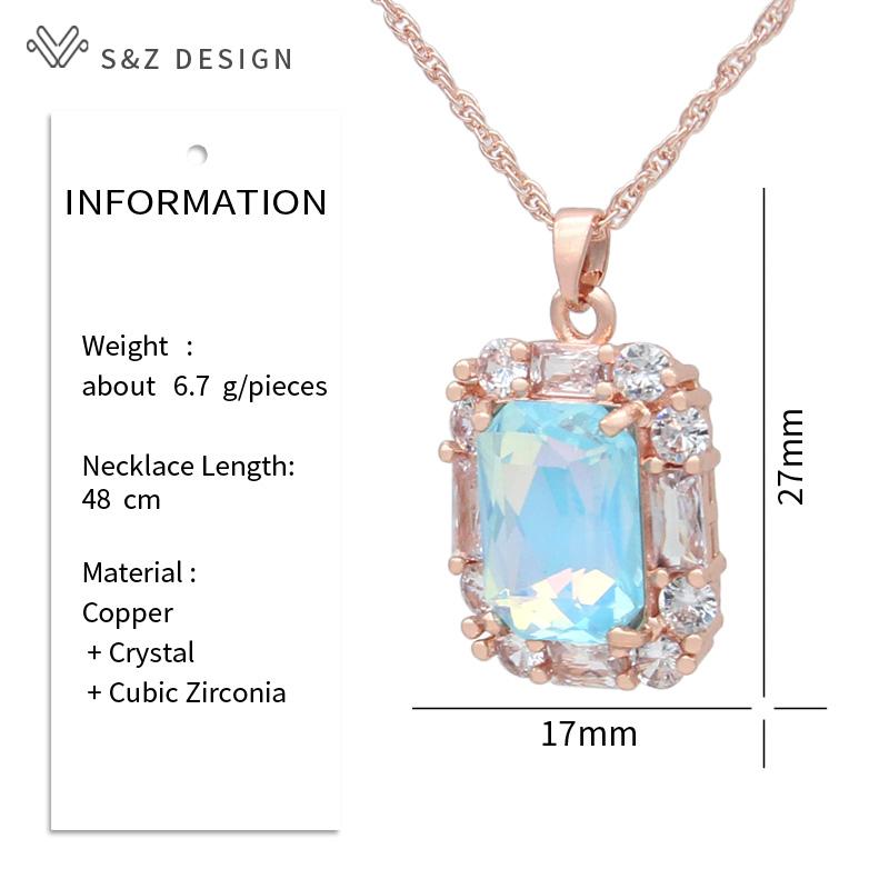 Colier cu pandantiv cu cristale dreptunghiulare de modă pentru femei, culoare aur trandafir, nuntă, zirconiu cubic, cadou de bijuterii
