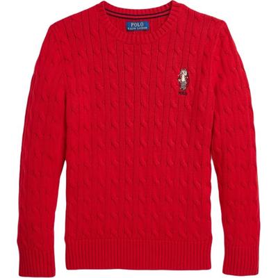 Polo Sveter FW24 Výšivka medveďa Jednofarebný Okrúhly výstrih Káblová pletenina Miléniová červená Detský Detský sveter CWPOSWEY6820534-600