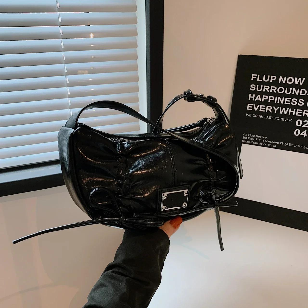 

Твердые сумки-хобо из искусственной кожи для женщин, модные сумки через плечо с бантом, новые плиссированные сумки-шнурки на молнии, универсальные