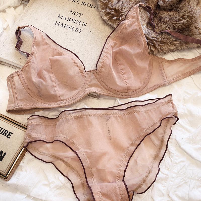 Bralette francese ultra sottile per intimo da donna Top reggiseno push up sexy a V profondo Set intimo e mutandine traspiranti comfort estivo