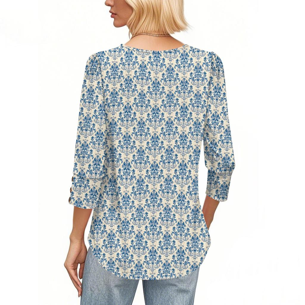 Womens Tops 3/4 Sleeve With Buttons Casual Blouses Summer Outfits Beach Vacation Clothes