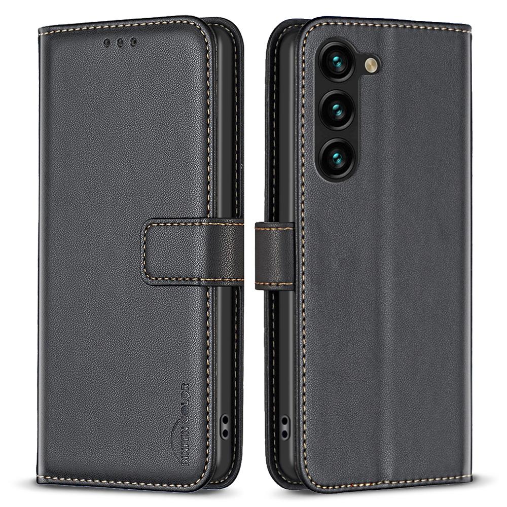 

BINFEN COLOR BF17 For Samsung Galaxy S25/S24 Case Leather Wallet Phone Cover with Stand Black