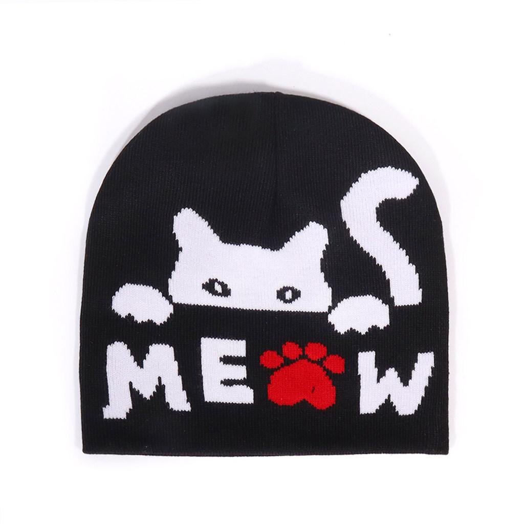 Cat Animal Pattern Knit Cap For Outdoor Activities In Autumn And Winter Fashion