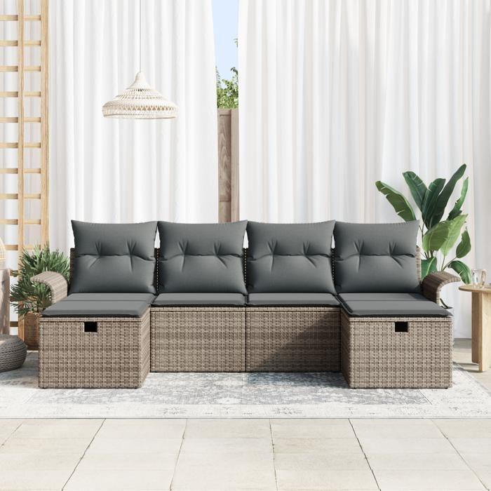 VidaXL Ensemble de canapé de jardin 6 pièces avec coussins Gris Rotin synthétique 3358918