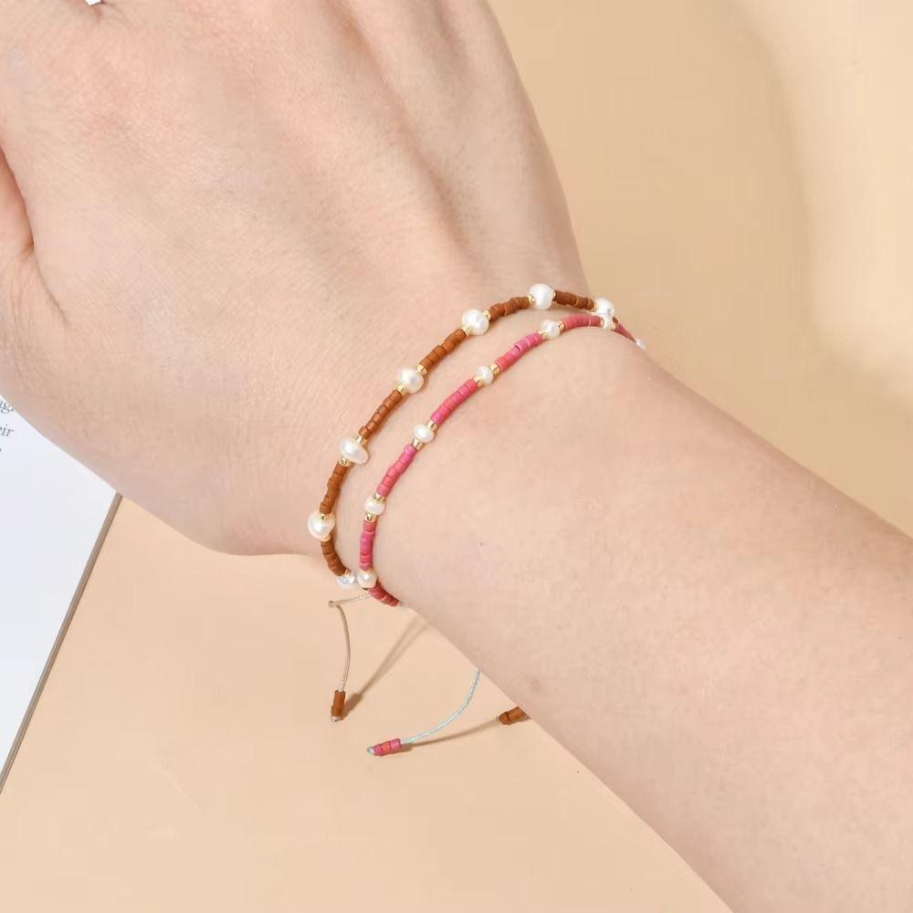 Bohemian Style Rice Bead Bracelet Adjustable Length Hand-woven Bracelet Beach Vacation
