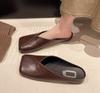 Fashion New Women Mules Summer Elegant Square Closed Toe Flat Slippers Female Shoes Casual Leather Black White Slides Plus Size 35-42