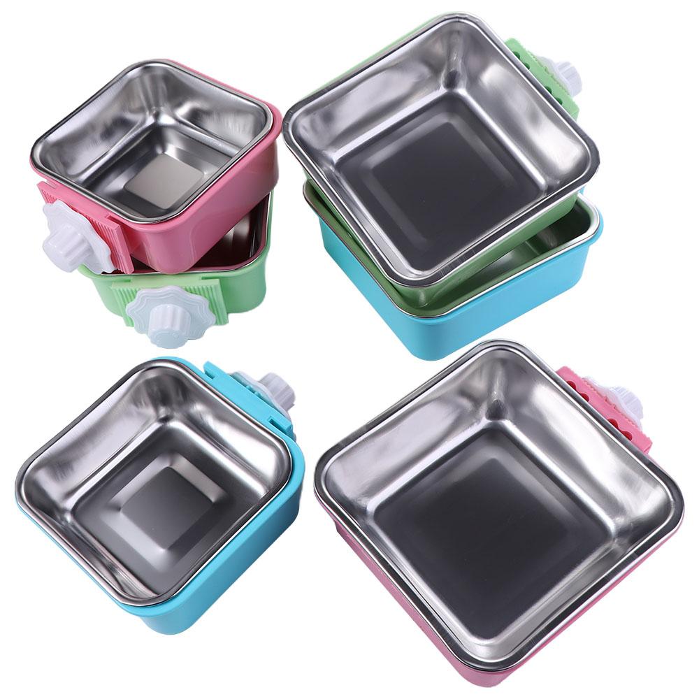 Puppy Detachable Anti-overturning Square Hanging Water Feeder Container Food Dish Dog Crate Bowl