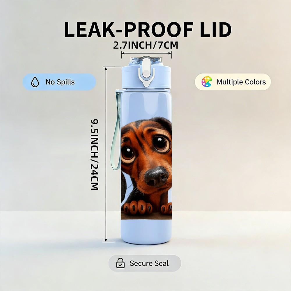 1PC Dachshund Dog Head Portrait Print 750ml Color Plastic Sports Water Bottle Leakproof Flip Straw Lid Suitable for Sports Office Home Use