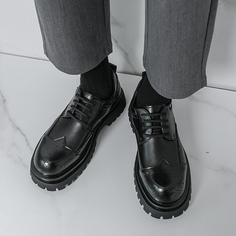 Fashion Brogue Classic Business Men's Leather Shoes Gentleman Comfort Style Groom's wedding suit height increasing shoes 38-46 lace-up