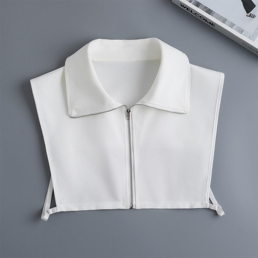 Novelty Zipper Half Shirt Detachable Collar for Womens Large Lapel Autumn Matching Sweater Hoodie Fake Collars