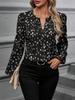 2025 European & American V-neck Long Sleeve Printed Casual Shirt for Women - Spring/Autumn