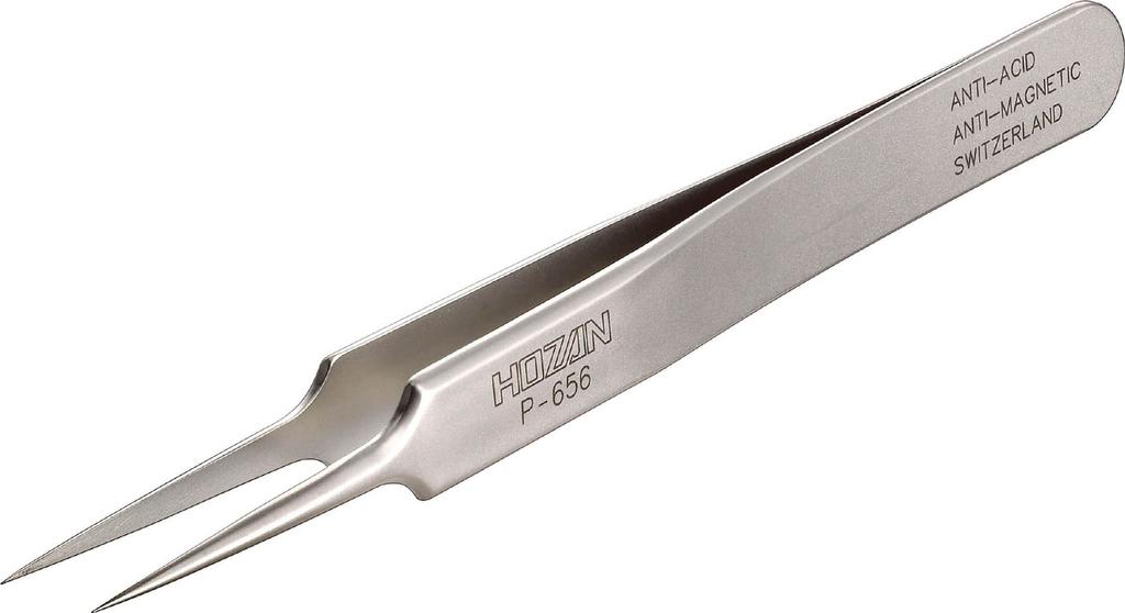 HOZAN Precision Tweezers, Fully Non-Magnetic, 110mm Long, 8mm Opening, 0.2mm Tip, Tapered, P-656