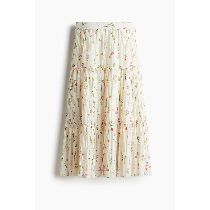 

HM Women s Skirt 2025 Autumn New Arrival Light Autumn Series Wear Pleated Floral Umbrella Skirt Long Skirt 1274014 White/Florals 170/100(XL)