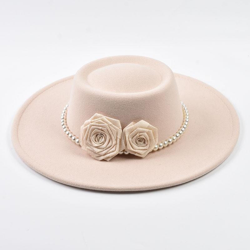 French Style Fedora Hat for Women 9.5CM Wide Brim Wool Bowler Elegant Fashion Formal Wedding Decorate Church Cap