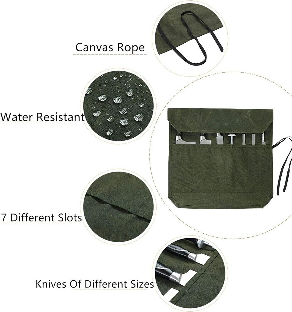 Portable Waxed Canvas Knife Storage Bag for Chefs and Outdoor Activities