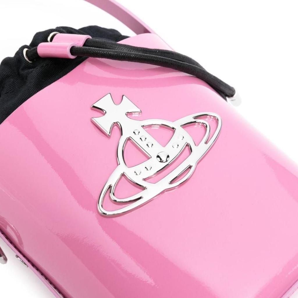 VIVIENNE WESTWOOD Saturn Logo Adjustable Detachable Shoulder Strap Drawstring Closure Leather Bucket Bag Women Bags Pink 4302002MUL001OG406