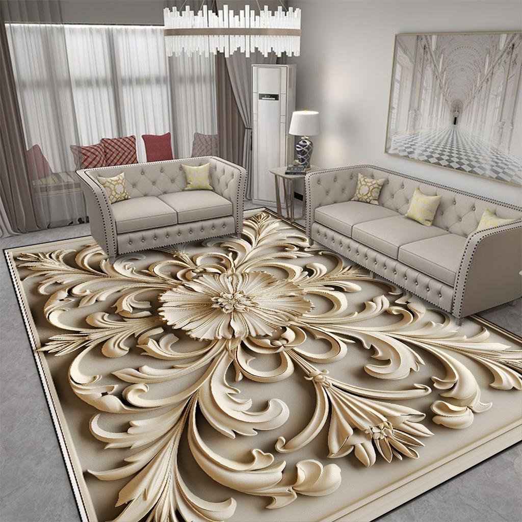 Luxury Golden Flower Carpet for Living Room Advanced European Decoration Bedroom Bedside Area Rug Washable Coffee Tables Mat