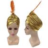 Rhinestones Feather Turban Hat Dress Up Indian Pleated Cap Arab Pleated Turban  Costume Accessory
