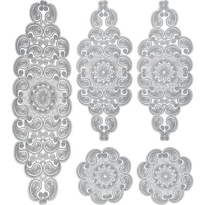 5-Piece Luxury Runner Living Room Coffee Table Cover Set with French Lace Bridal Trousseau