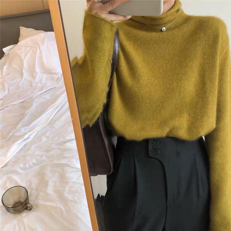 Women's Autumn/Winter Cowl Neck Wool Sweater - Casual & Versatile, Loose Fit, High Neck Base Layer
