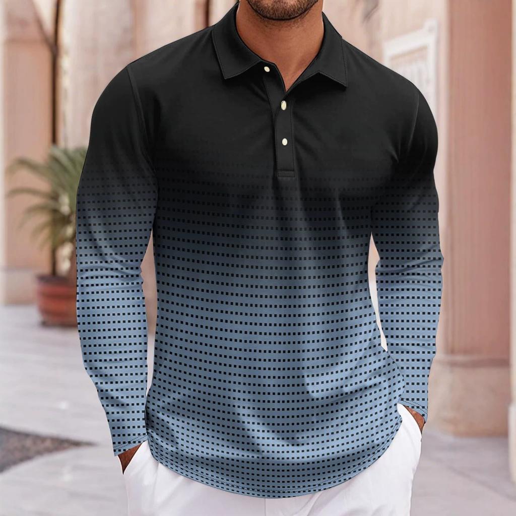 Men's Long Sleeve Striped Polo Shirt, Casual Versatile Top for Daily Wear