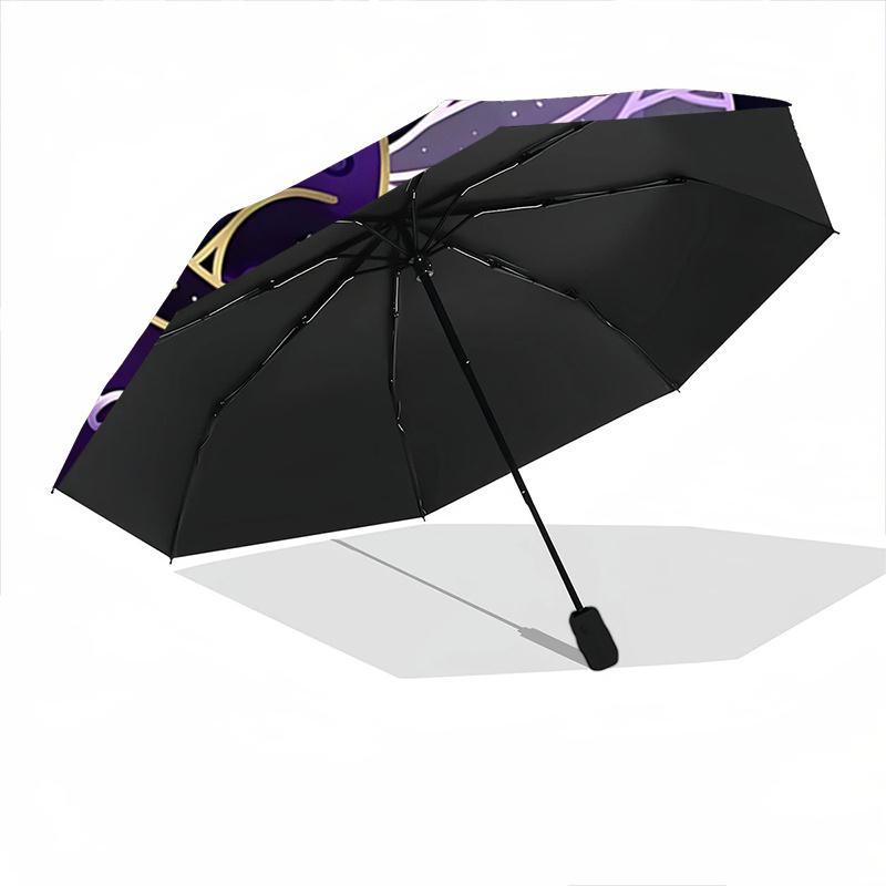 1pc Stay Connected To Your Magic Crystal Cat Design Cartoon Umbrella, Portable 3-Fold Compact Umbrella, Suitable for Camping, Hiking and Tra