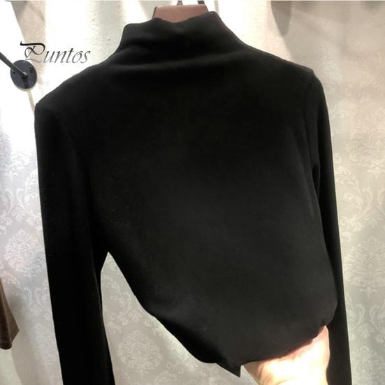 Bottoming Blouse Half High Collar Long Sleeves Slim Fit Autumn Winter Thickened Fleece Lined Pure Color Thermal Top Daily Clothing Shirt