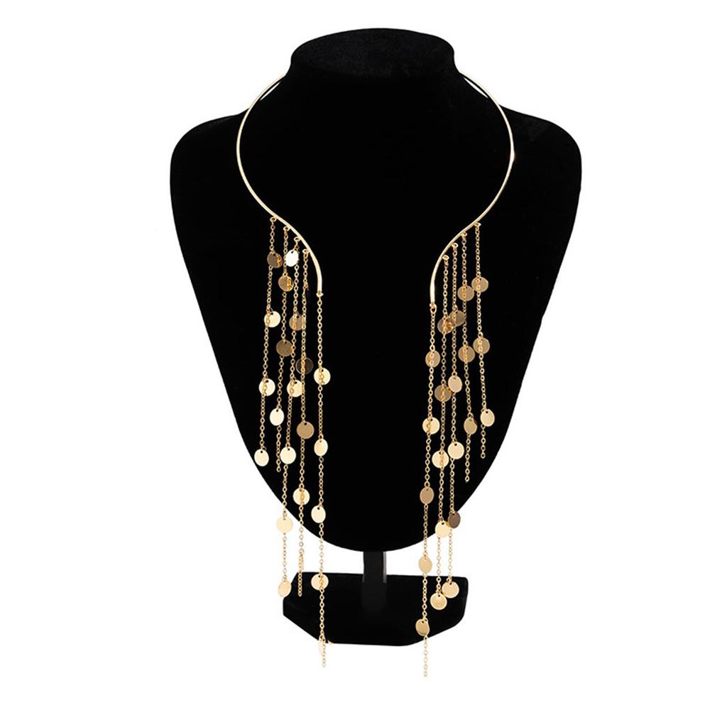 Elegant Long Tassels Necklace with Faux Coin Pendant for Women Perfect for Evening Gowns and Business Meetings