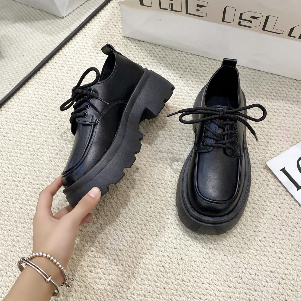 

British style platform small leather shoes women s 2025 spring and autumn new black lace-up loafers versatile casual single shoes 35