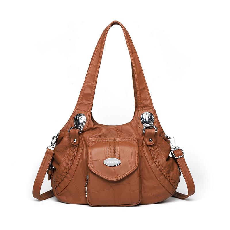 Women's Soft Leather Shoulder Bag Large Capacity Tote Bag Middle-aged Mother Crossbody Bag