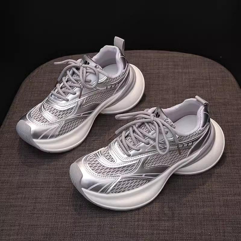 Mesh sneakers women's 2025 new spring and summer heightening platform dad shoes running shock absorption lightweight casual shoes