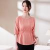 Chic Women's 2025 Slim Fit Pleated T-Shirt: Round Neck, Flattering Waist, Summer Style