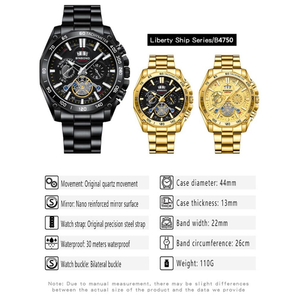BINBOND High End Brand Men's Watch Original Stainless Steel Luminous Waterproof Watch Luxury Business Date Quartz Men Watches