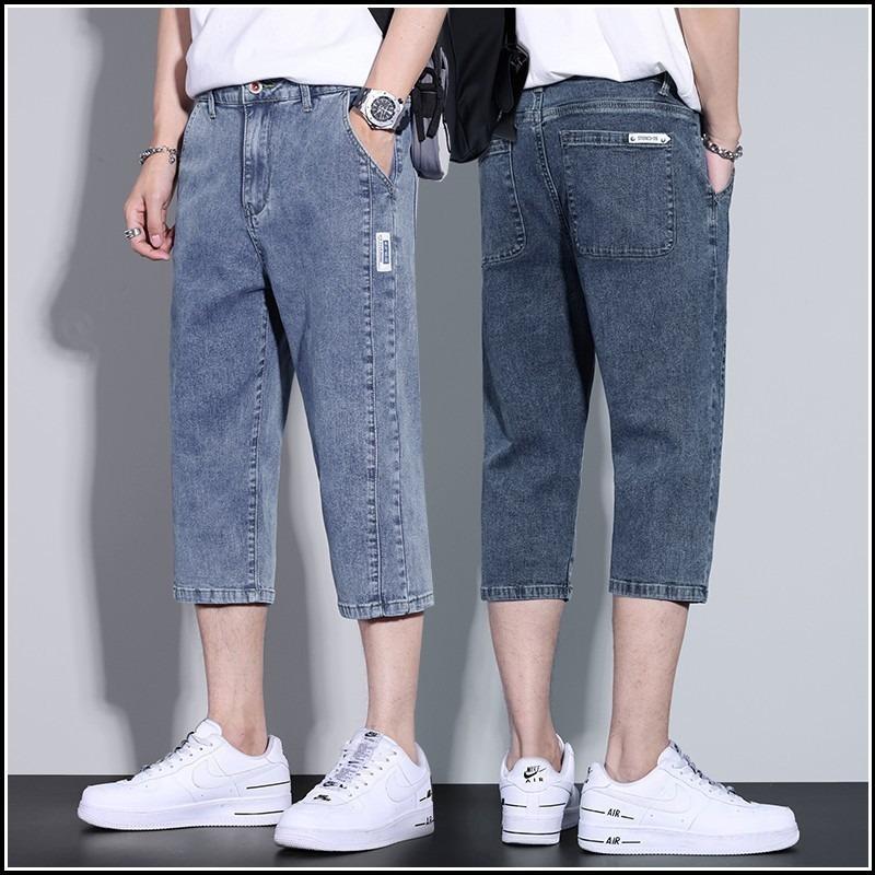 Shorts in denim a otto punti da uomo estivi sottili dritti larghi pantaloni a sette punti pantaloni casual da uomo marca trendy estivi