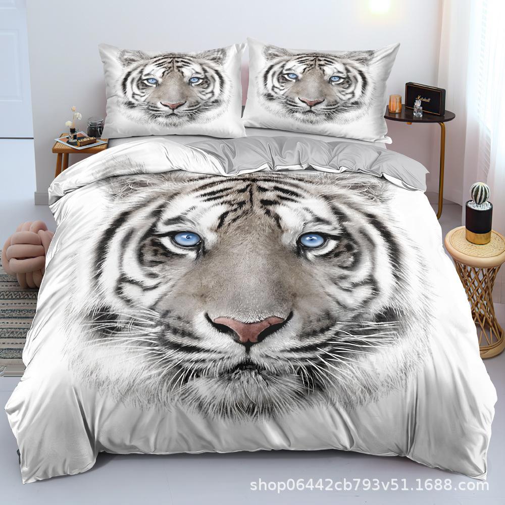 Home Textile Three-Piece Set 3D Printed Tiger Picture Pillowcase Bedding