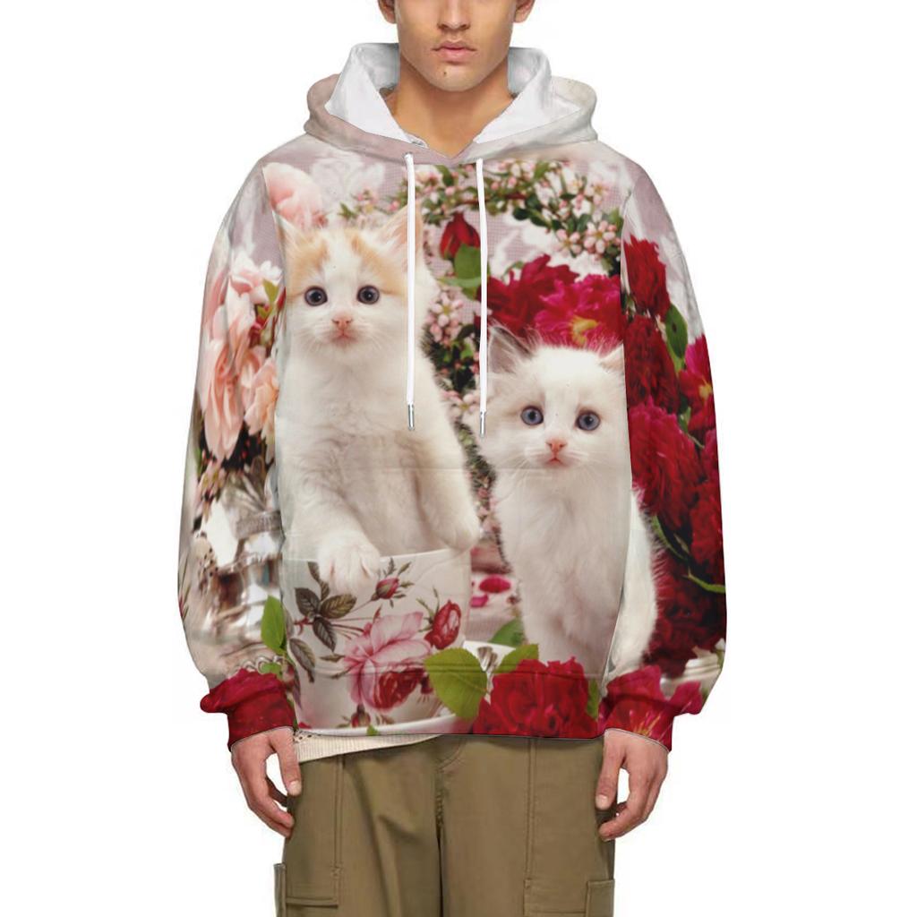 Modna Urocza Bluza z Kapturem z Nadrukiem  3D dla Zwierząt Domowych Kotów Męska Casualowa Bluza Harajuku Streetwear z Długim Rękawem Pulower