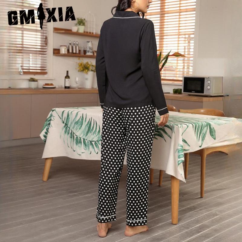 GMXIA Homewear Suit Autumn and Winter Models Polka Dot Long-sleeved Cardigan Shirt Trousers Pajamas Two-piece Set