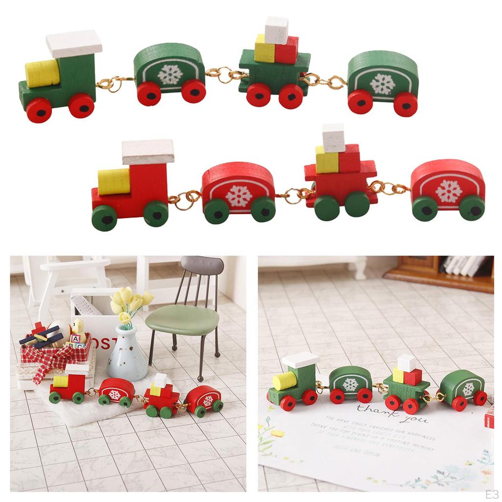 1/12 Dollhouse Mini Christmas Train Miniature Wood Model Wooden Toy for