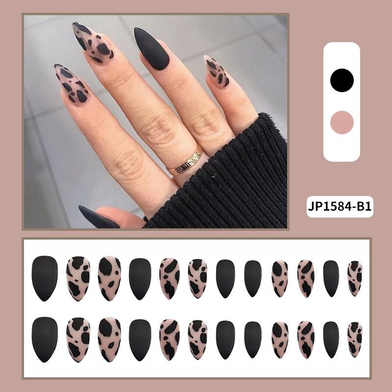 24 Faux ongles motif panthère - argentés et noirs - pailleté