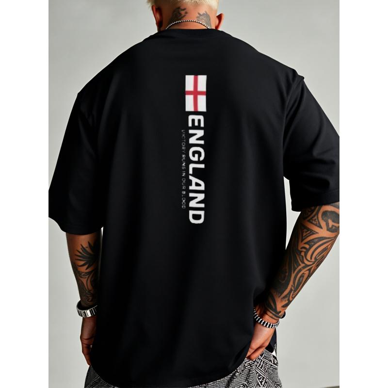 Herren T-Shirt mit Englandflagge und Fußball-Print - Lockere Passform, Rundhalsausschnitt, Lässiges Hemd für Fußballfans, Patriotisches Geschenk für Sport