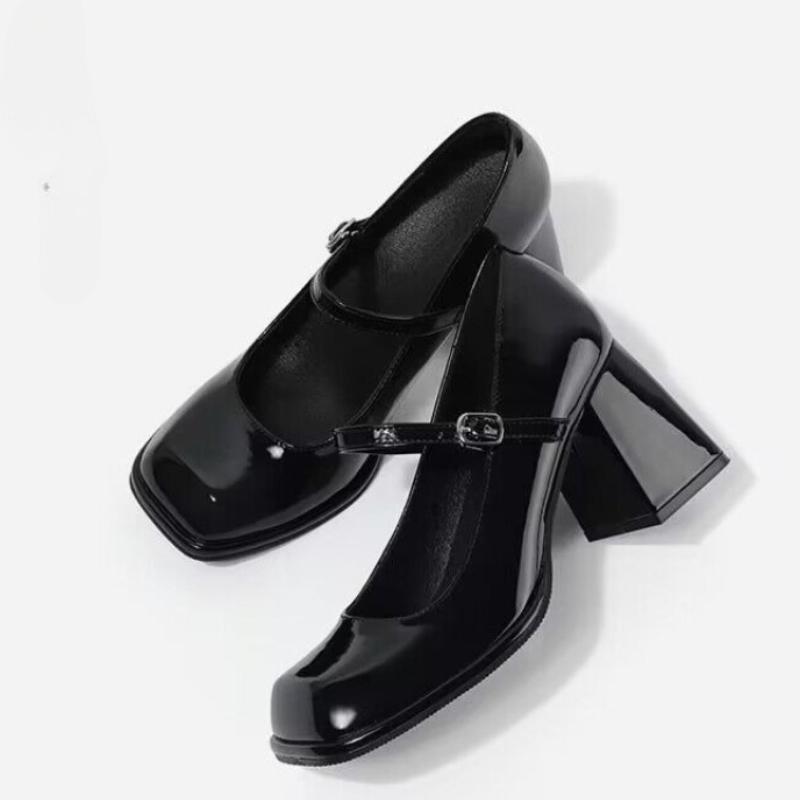 Fashion Mary Janes Office Ladies Solid Elegant Vintage Black Sandals Woman Buckle Non-Slip Casual Medium Heels Heels Korean 2025 Summer