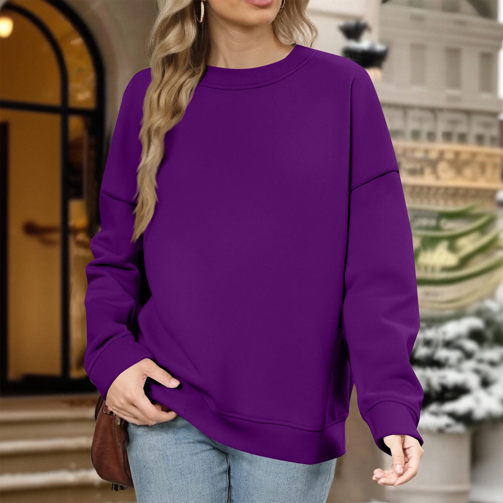 

Модный свободный спортивный свитшот с круглым вырезом, повседневный пуловер с длинными рукавами и круглым вырезом M фиолетовый