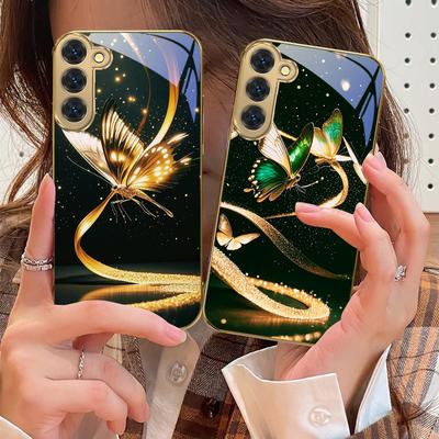 Winding Golden Light For Samsung Galaxy S20 FE S21 S22 S23 Plus S24 Ultra 25Ultra S21+ S9+ S22Plus Golden Glass Phone Case