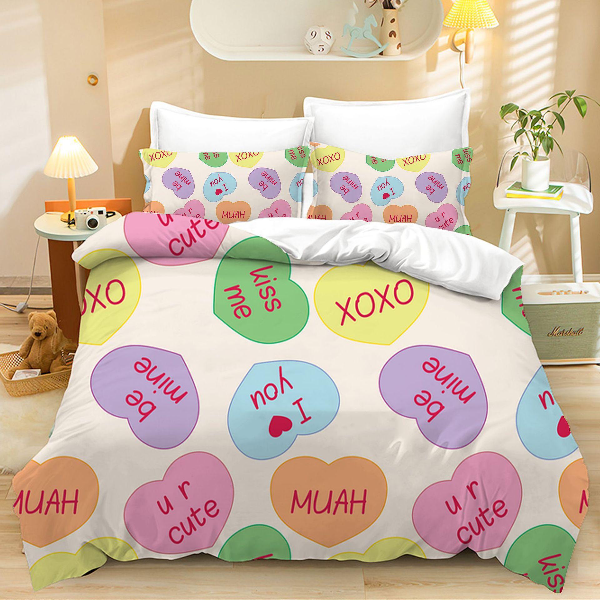 

Home Textile Three-Piece Color Small Heart Cartoon Digital Printing Quilt Pillowcase Bedding 90 * 200 two-piece set