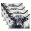 Set da 4 tovagliette con Stampa di Mucca delle Highlands Scozzesi Artistiche per Ristorante, Caffè, Tavola, Accessori Decorativi Stile Nordico Arredamento per la Casa